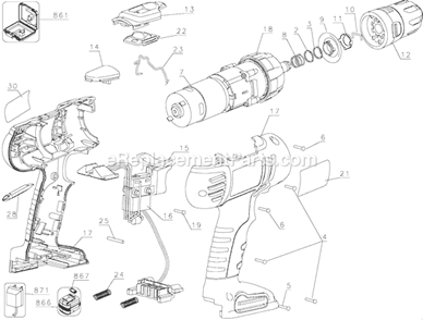 Page A Diagram and Parts List for HPD1202KF Type 1 Black and Decker Cordless Drill